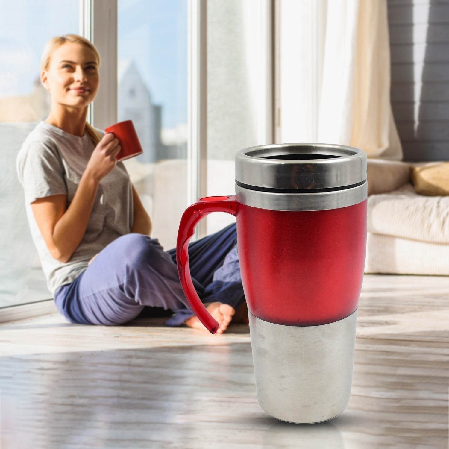High Quality Stainless Steel Vacuum Glass Insulated Glass Coffee Cups Double Walled Travel Mug, Car Coffee Mug (With Lid & Handle / 1 Pc) - infinityexculsivestore.com