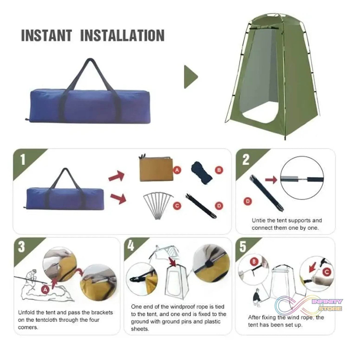 Hiking Privacy Tent – Instant Portable Outdoor Shower Tent (1 Pc) - infinityexculsivestore.com
