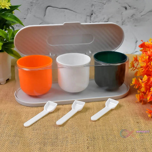 Home Kitchen 3 Grid Seasoning Spice / Masala Box Kit with Spoon (Multicolor / 1 Set) - infinityexculsivestore.com
