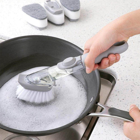 Home & Kitchen Cleaning Brushes, Scrubber, Soap Dispenser Scrub Brush for Pans Pots and Bathtub Sink (2 In 1) - infinityexculsivestore.com