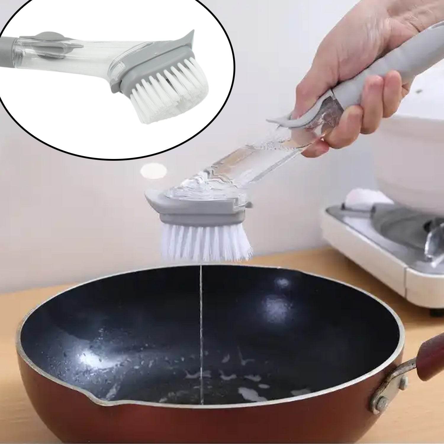 Home & Kitchen Cleaning Brushes, Scrubber, Soap Dispenser Scrub Brush for Pans Pots and Bathtub Sink (2 In 1) - infinityexculsivestore.com