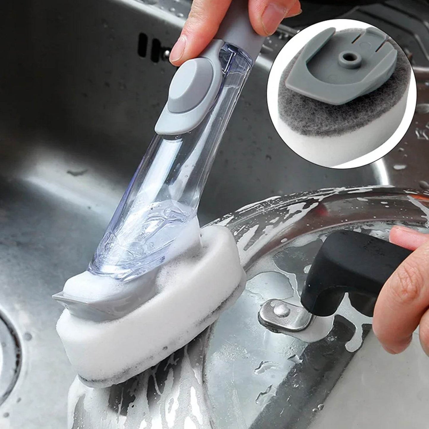 Home & Kitchen Cleaning Brushes, Scrubber, Soap Dispenser Scrub Brush for Pans Pots and Bathtub Sink (2 In 1) - infinityexculsivestore.com