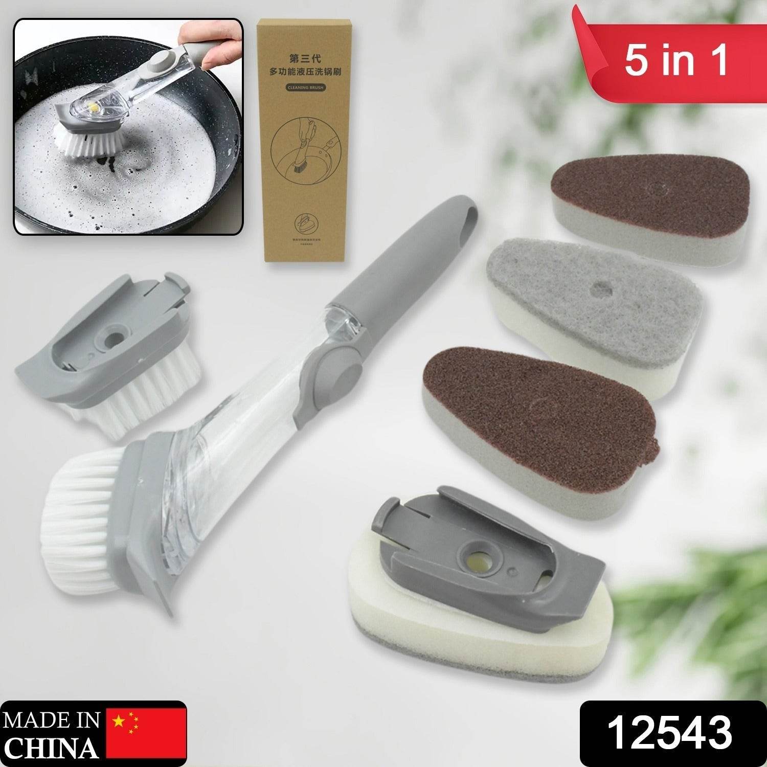 Home & Kitchen Cleaning Brushes, Scrubber, Soap Dispenser Scrub Brush for Pans Pots and Bathtub Sink (5 In 1) - infinityexculsivestore.com