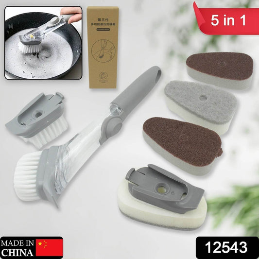 Home & Kitchen Cleaning Brushes, Scrubber, Soap Dispenser Scrub Brush for Pans Pots and Bathtub Sink (5 In 1) - infinityexculsivestore.com