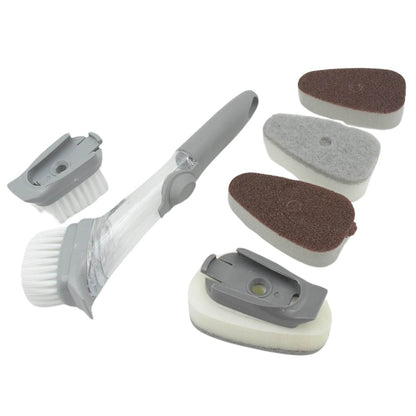 Home & Kitchen Cleaning Brushes, Scrubber, Soap Dispenser Scrub Brush for Pans Pots and Bathtub Sink (5 In 1) - infinityexculsivestore.com