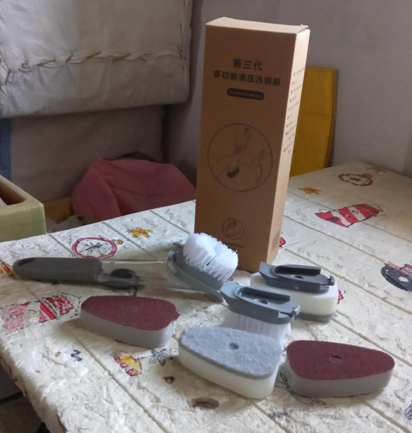 Home & Kitchen Cleaning Brushes, Scrubber, Soap Dispenser Scrub Brush for Pans Pots and Bathtub Sink (5 In 1) - infinityexculsivestore.com