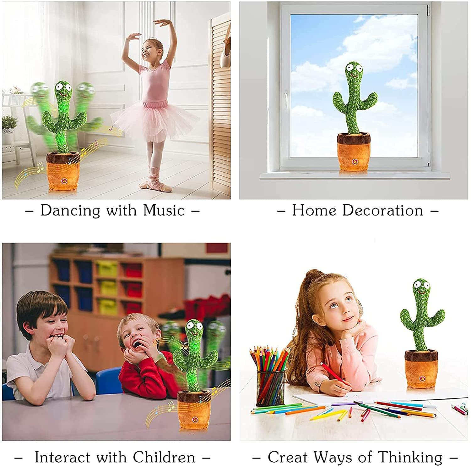 INDIA TOY Epiken TikTok Dancing Cactus Plush Toy USB Charging,Sing 120pcs Songs,Recording,Repeats What You say and emit Colored Lights,Gifts of Fun Toys - infinityexculsivestore.com
