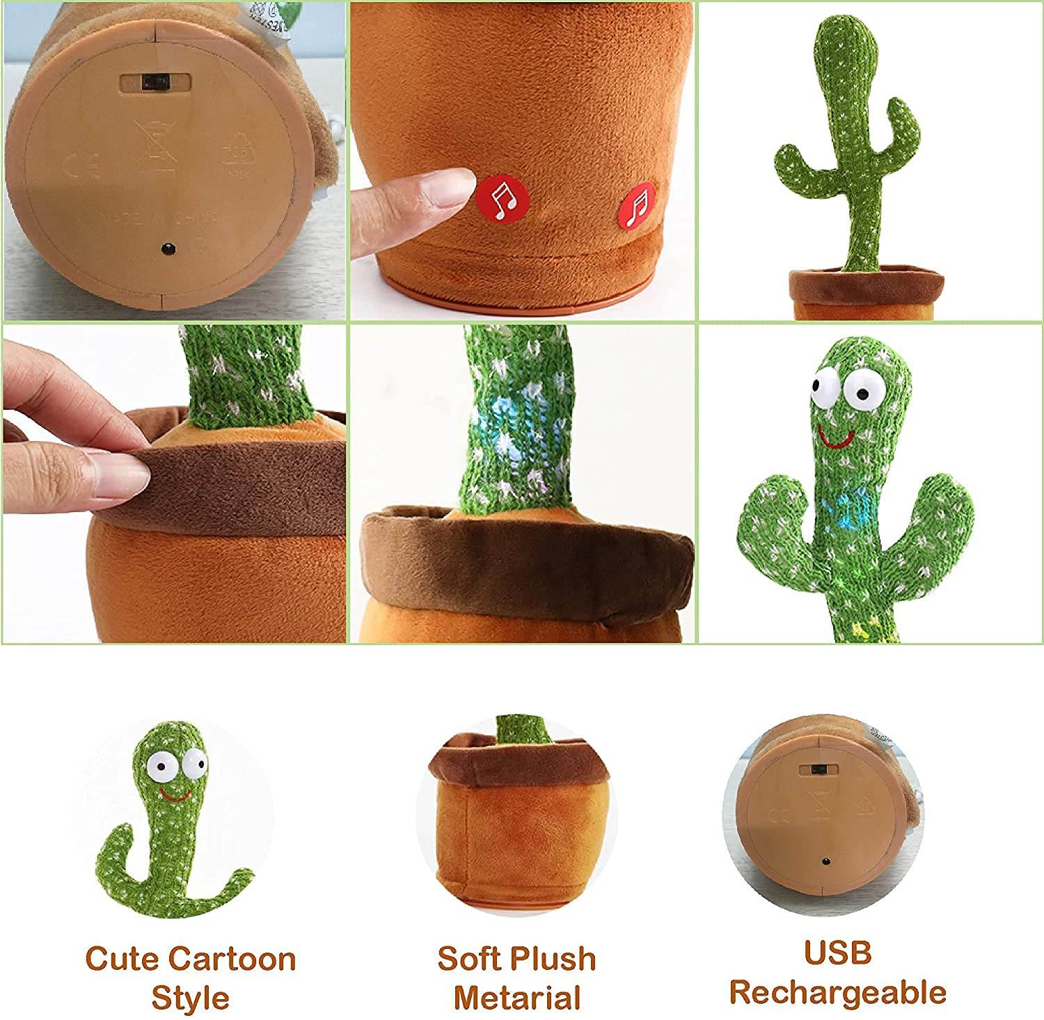 INDIA TOY Epiken TikTok Dancing Cactus Plush Toy USB Charging,Sing 120pcs Songs,Recording,Repeats What You say and emit Colored Lights,Gifts of Fun Toys - infinityexculsivestore.com