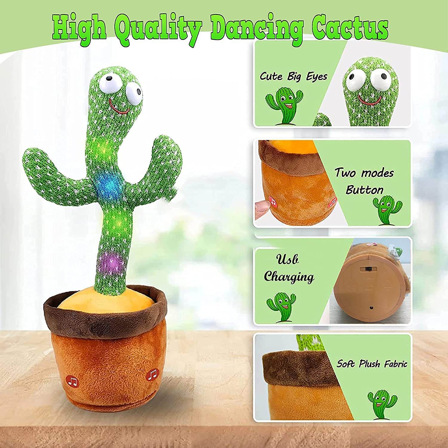 INDIA TOY Epiken TikTok Dancing Cactus Plush Toy USB Charging,Sing 120pcs Songs,Recording,Repeats What You say and emit Colored Lights,Gifts of Fun Toys - infinityexculsivestore.com