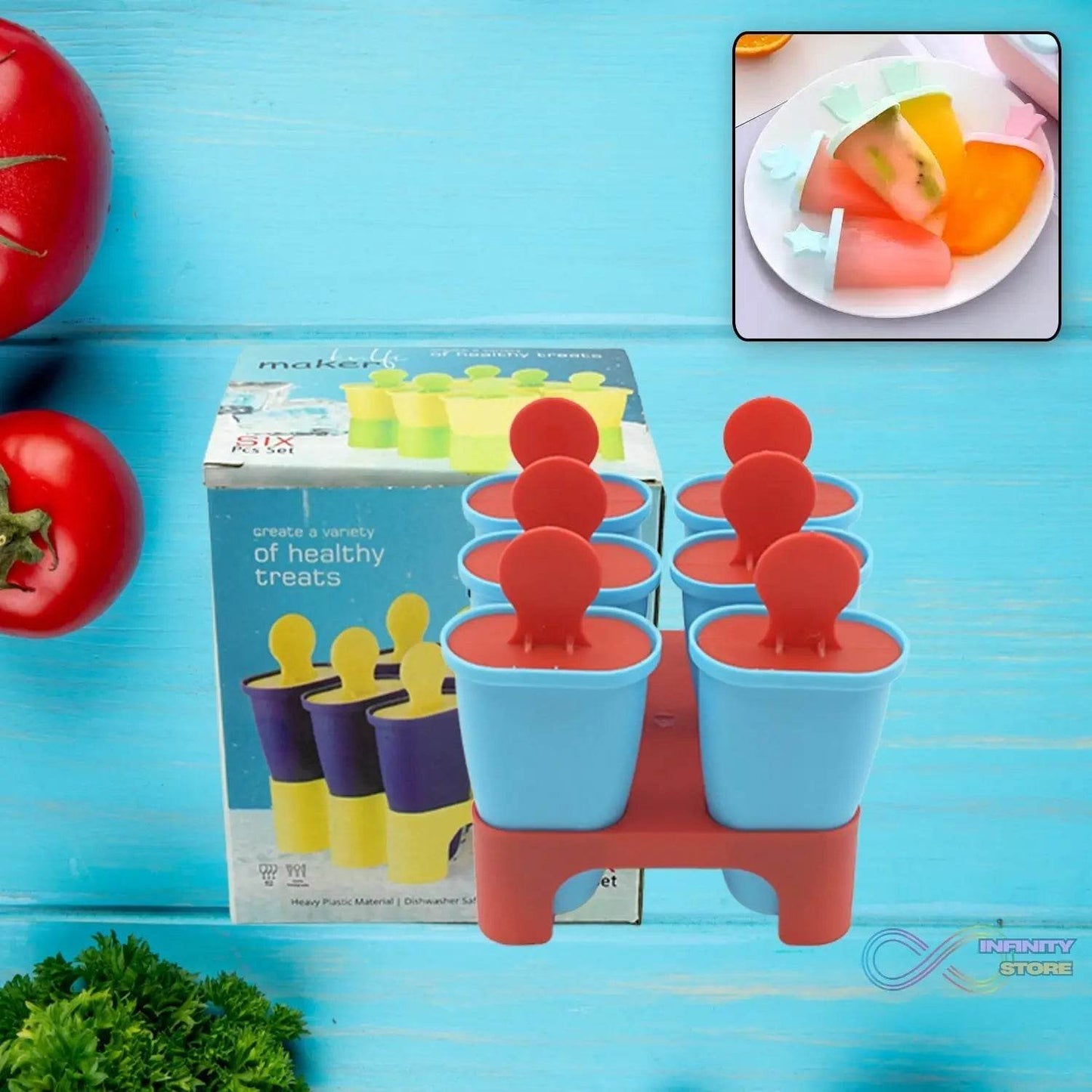 Ice Candy Maker 6 pcs Set Kulfi Maker Ice Candy Mould Clear Popsicle Mold Homemade Ice Pop Maker Reusable Easy Candy Chocobar Kulfi Mould Tray with Sticks - infinityexculsivestore.com