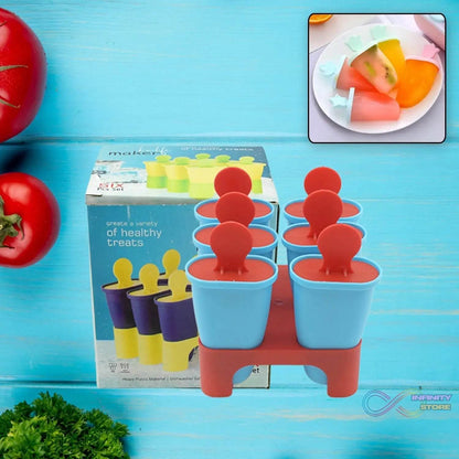 Ice Candy Maker 6 pcs Set Kulfi Maker Ice Candy Mould Clear Popsicle Mold Homemade Ice Pop Maker Reusable Easy Candy Chocobar Kulfi Mould Tray with Sticks - infinityexculsivestore.com