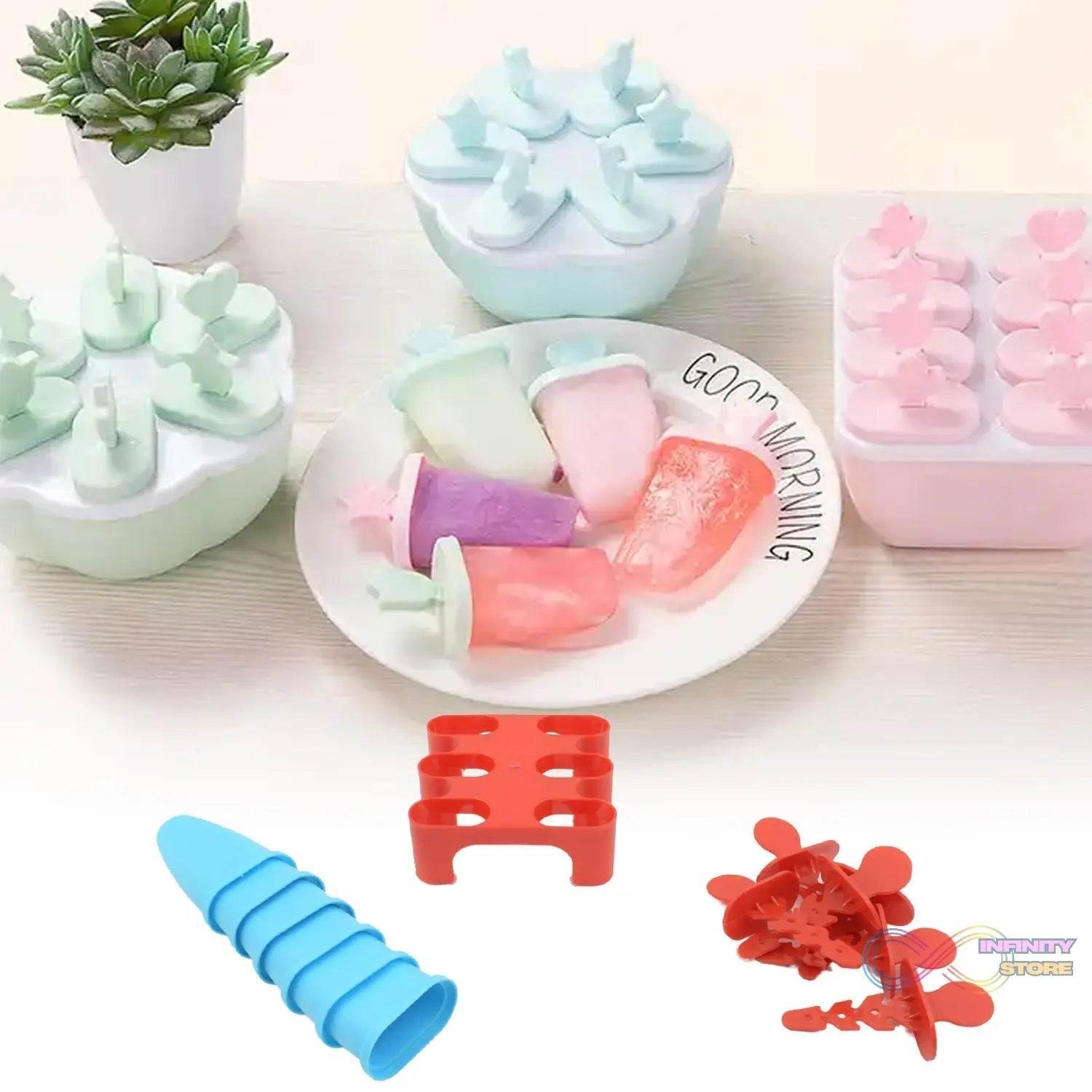 Ice Candy Maker 6 pcs Set Kulfi Maker Ice Candy Mould Clear Popsicle Mold Homemade Ice Pop Maker Reusable Easy Candy Chocobar Kulfi Mould Tray with Sticks - infinityexculsivestore.com