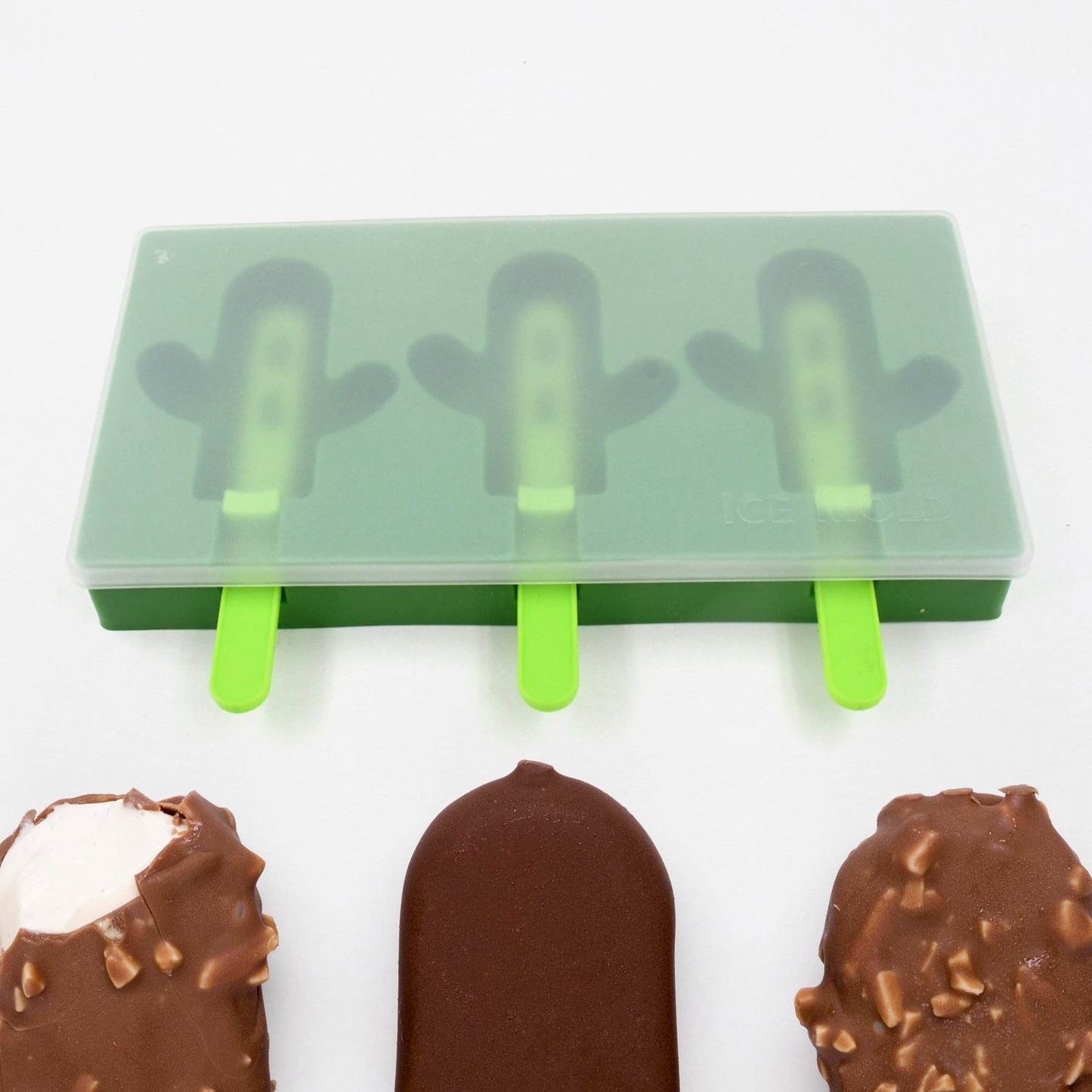 Ice Cream Mould Popsicle Mold, Cactus Shape Ice Pop Molds Homemade Popsicle for DIY Ice Popsicle, 3-Cavity Summer Food Kitchen Tools (1 Pc) - infinityexculsivestore.com