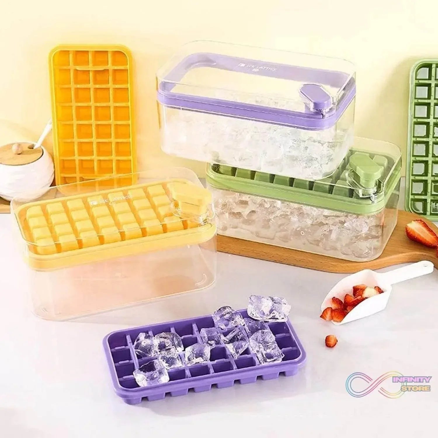 Ice Cube Tray with Lid 32 Grid, Storage Box Kitchen Bar Tool (1 Pc) - infinityexculsivestore.com