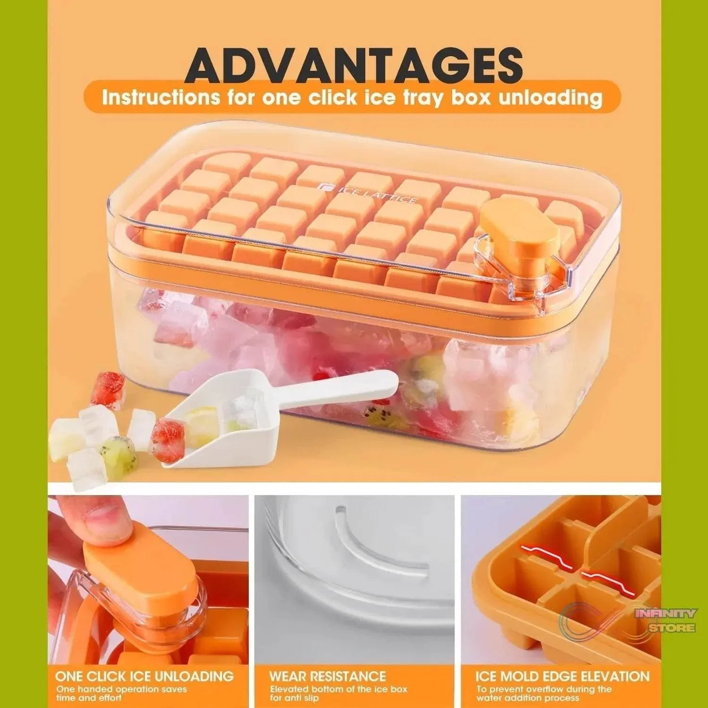 Ice Cube Tray with Lid 32 Grid, Storage Box Kitchen Bar Tool (1 Pc) - infinityexculsivestore.com