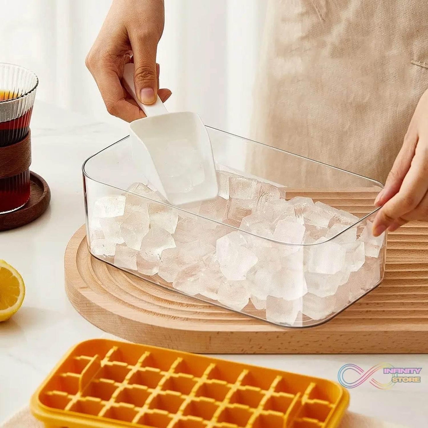 Ice Cube Tray with Lid 32 Grid, Storage Box Kitchen Bar Tool (1 Pc) - infinityexculsivestore.com