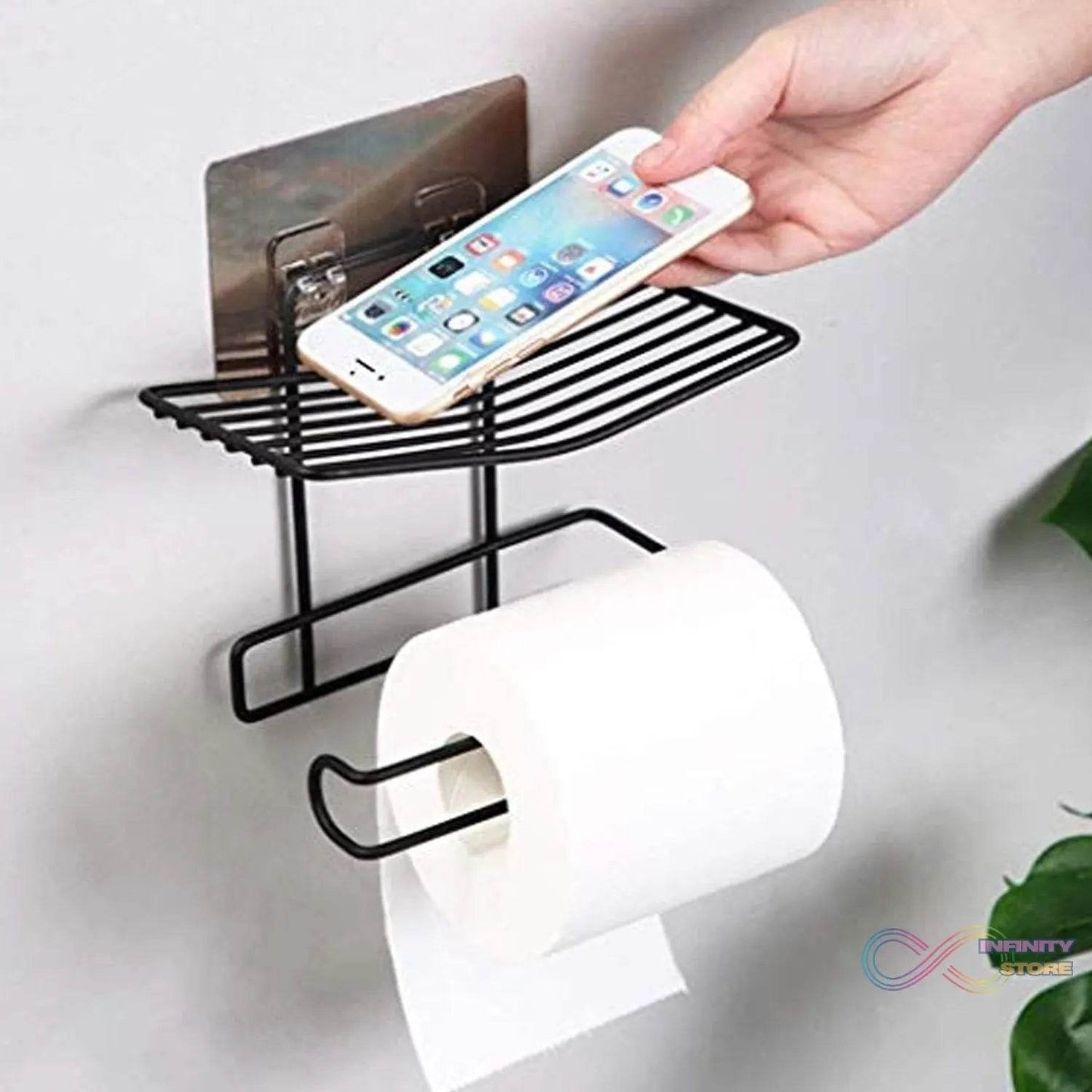 Iron Black Coated Self Adhesive Wall Mounted Tissue / Toilet Paper Holder - infinityexculsivestore.com
