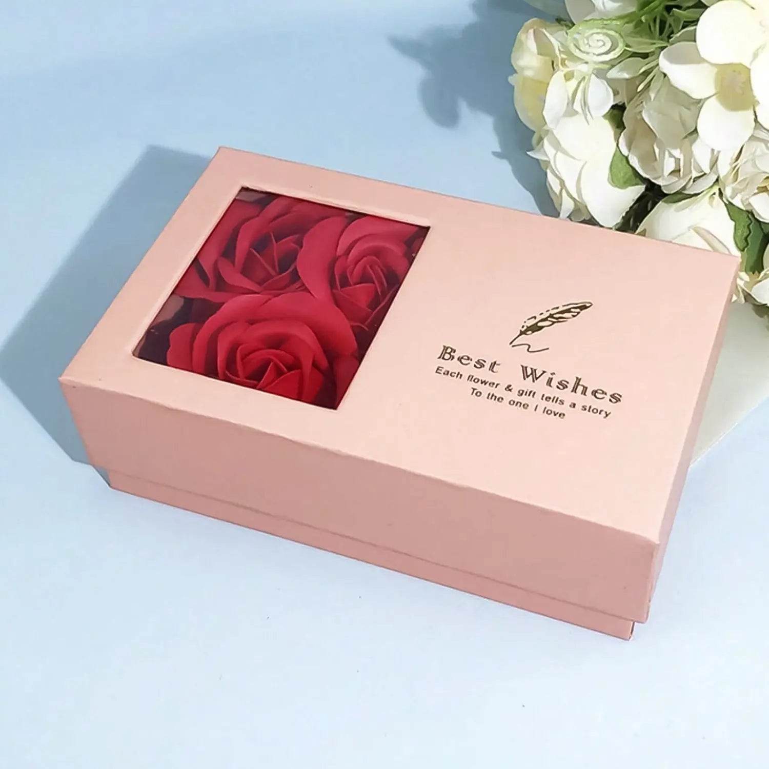 Jewellery Gift Box with Lids & Roses Packaging Box with 6 Roses (1 Set) - infinityexculsivestore.com