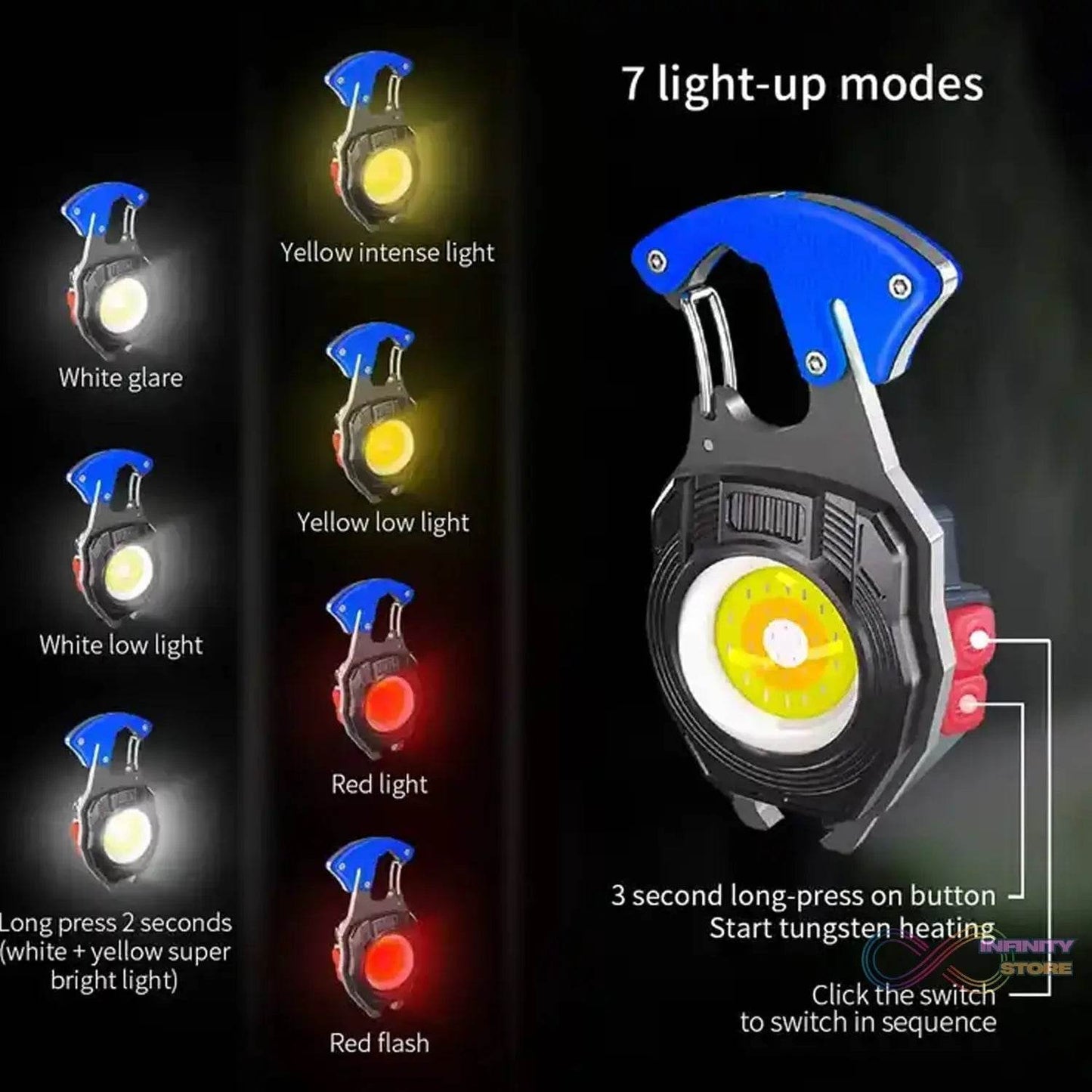 Keychain Led Flashlight Rechargeable Multi Function 6 Lighting Modes Pocket Key Chain Flash Light USB for Outdoor Camping,Walking With Cigarette Lighter - infinityexculsivestore.com