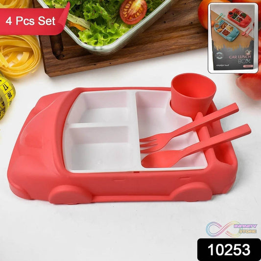 Kid's Car Shaped Plates Cup / Lunch Box Dinnerware Set (4 Pcs Set / 1000 ML Lunch Box) - infinityexculsivestore.com