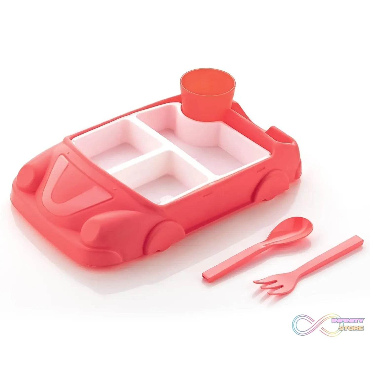 Kid's Car Shaped Plates Cup / Lunch Box Dinnerware Set (4 Pcs Set / 1000 ML Lunch Box) - infinityexculsivestore.com