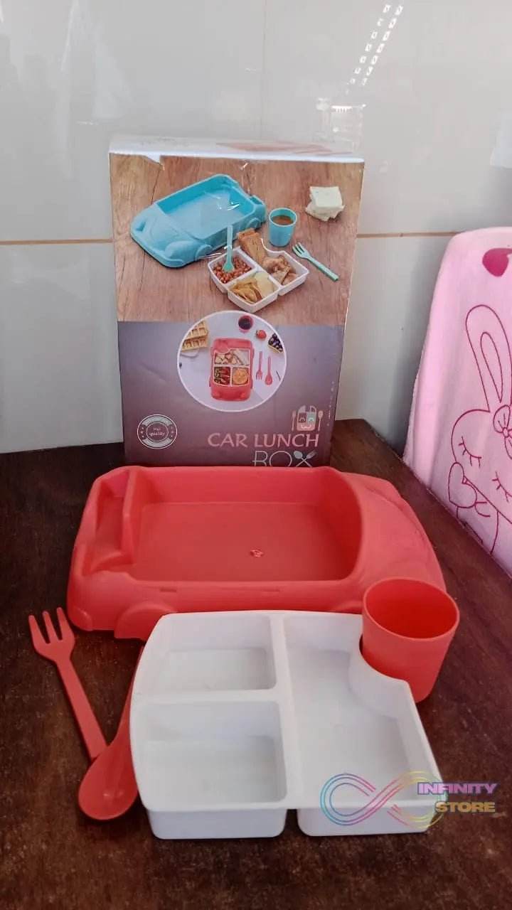 Kid's Car Shaped Plates Cup / Lunch Box Dinnerware Set (4 Pcs Set / 1000 ML Lunch Box) - infinityexculsivestore.com