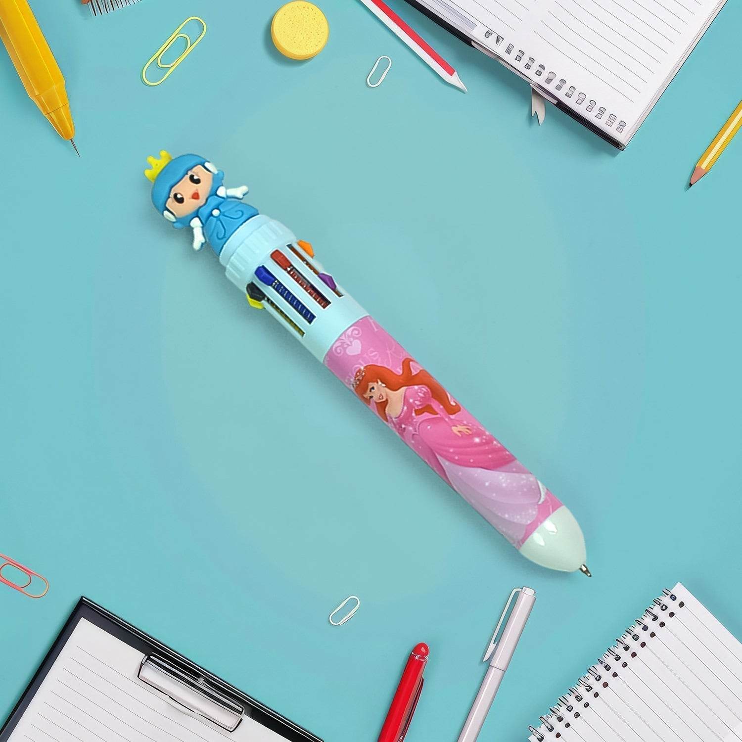 Kids 10-in-1 Color Pens Ballpoint Pen Set for Kids Cartoon Head Writing Pen for School Office Stationary Kit, Teddy Bear (1 Pc) - infinityexculsivestore.com