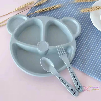 Kids 3 Compartment Food Tray / Plates With Spoon & Fork (1 Set) - infinityexculsivestore.com