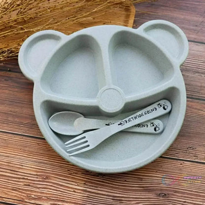 Kids 3 Compartment Food Tray / Plates With Spoon & Fork (1 Set) - infinityexculsivestore.com