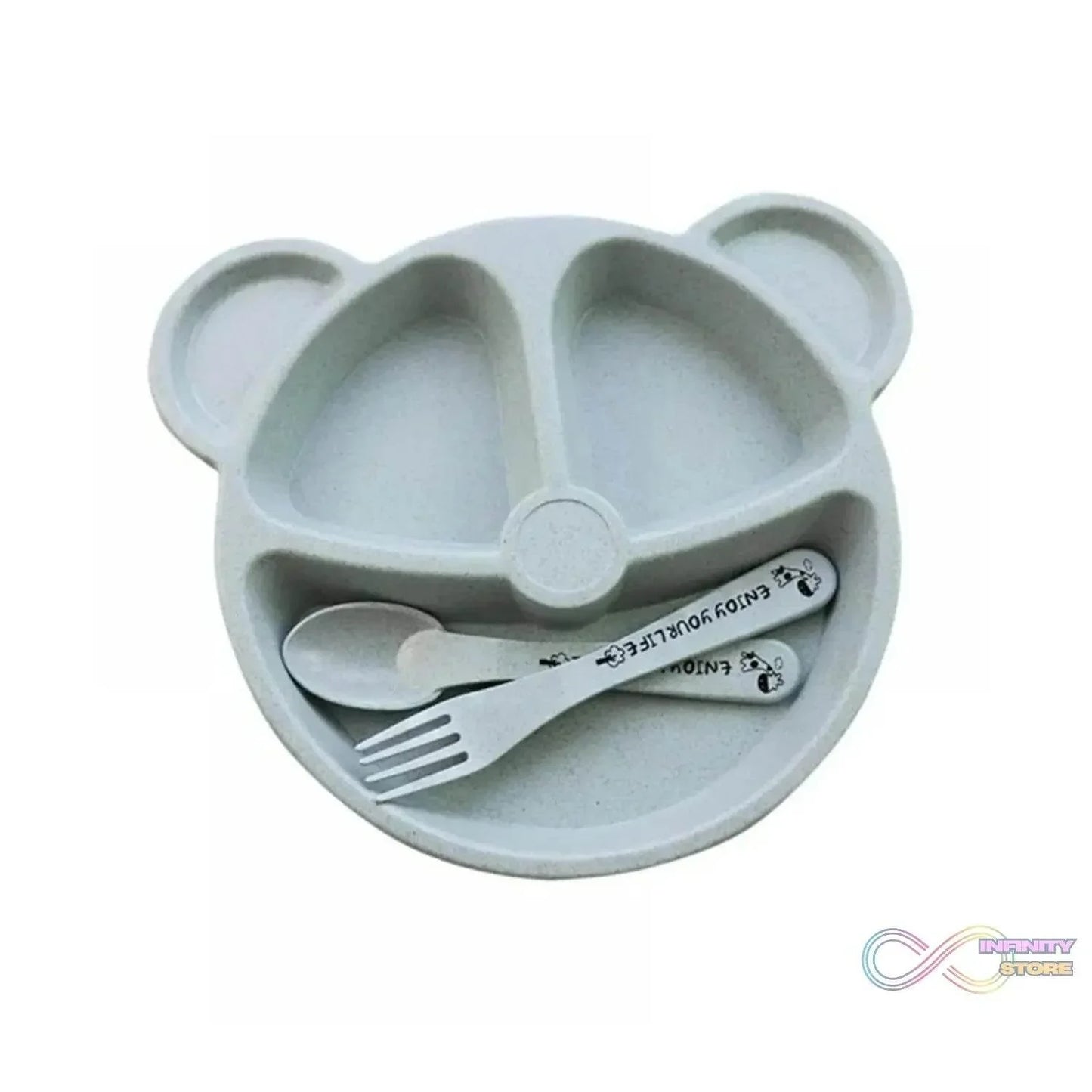 Kids 3 Compartment Food Tray / Plates With Spoon & Fork (1 Set) - infinityexculsivestore.com