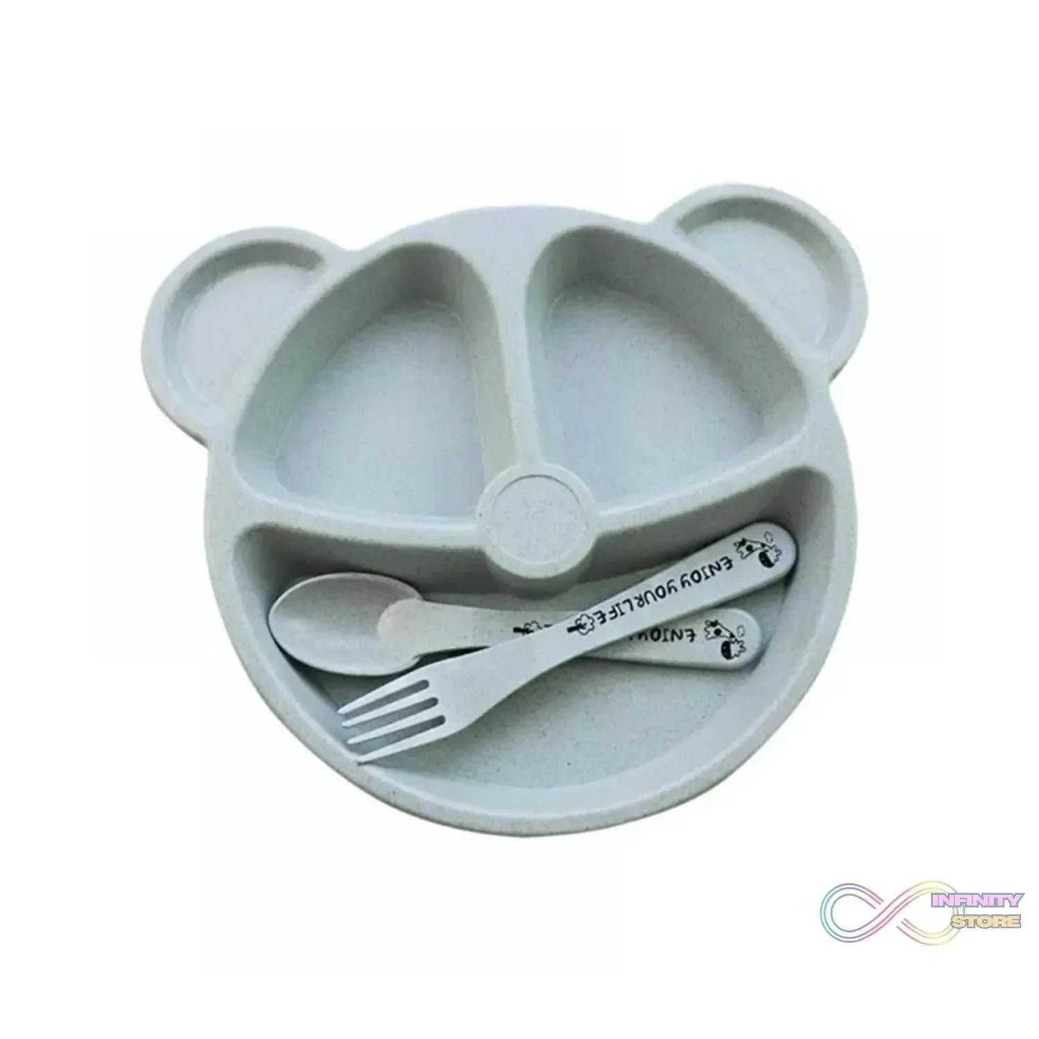Kids 3 Compartment Food Tray / Plates With Spoon & Fork (1 Set) - infinityexculsivestore.com