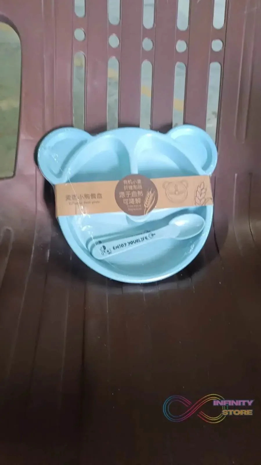 Kids 3 Compartment Food Tray / Plates With Spoon & Fork (1 Set) - infinityexculsivestore.com