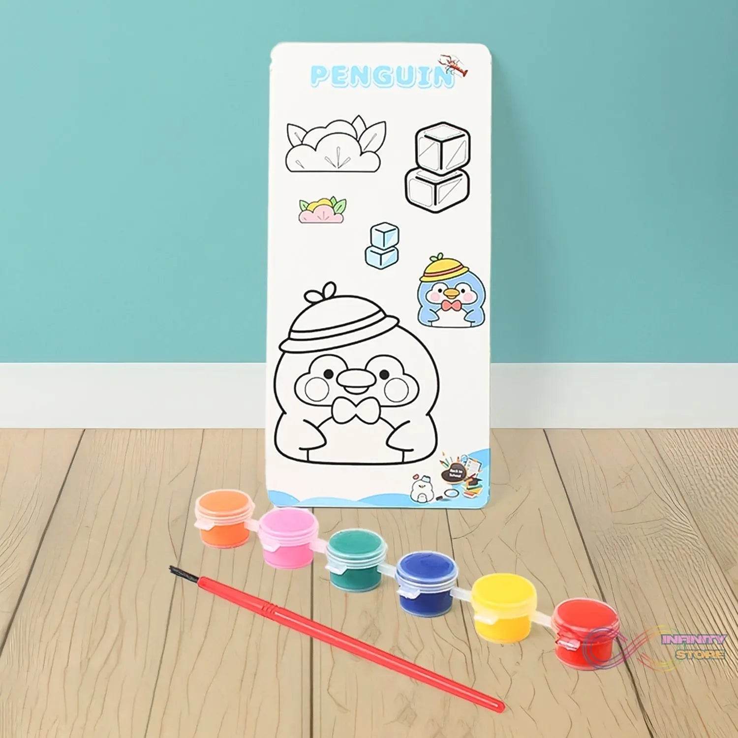 Kids Art Painting Kit Water Color, Cartoon Printed Board & Brush (9 Pcs Set) - infinityexculsivestore.com