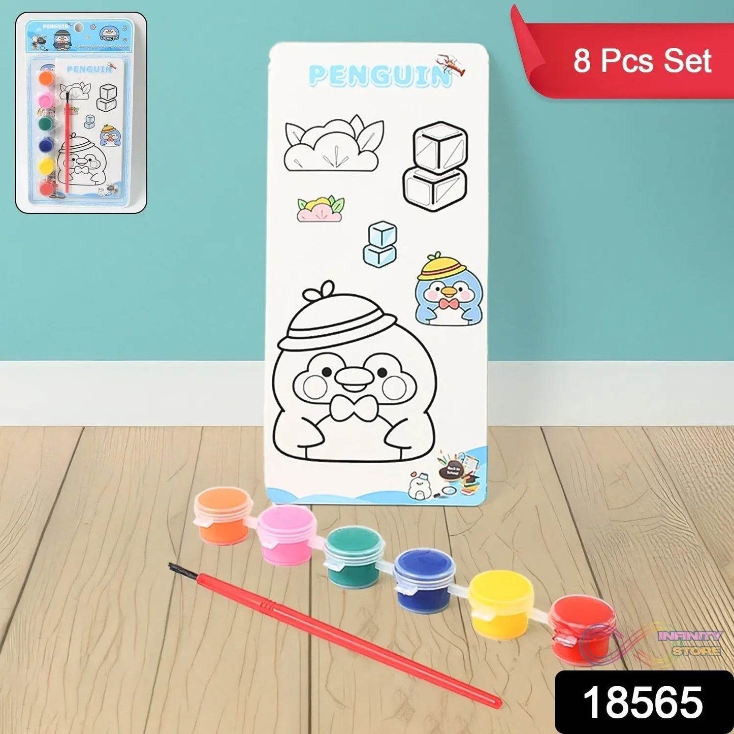 Kids Art Painting Kit Water Color, Cartoon Printed Board & Brush (9 Pcs Set) - infinityexculsivestore.com