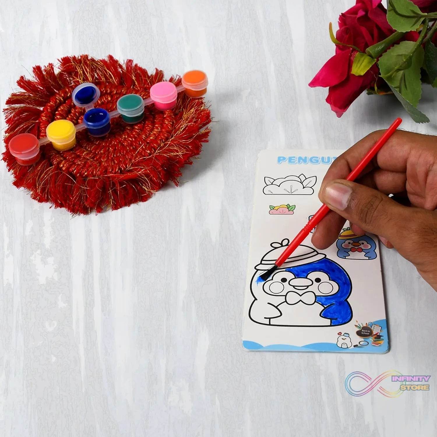 Kids Art Painting Kit Water Color, Cartoon Printed Board & Brush (9 Pcs Set) - infinityexculsivestore.com