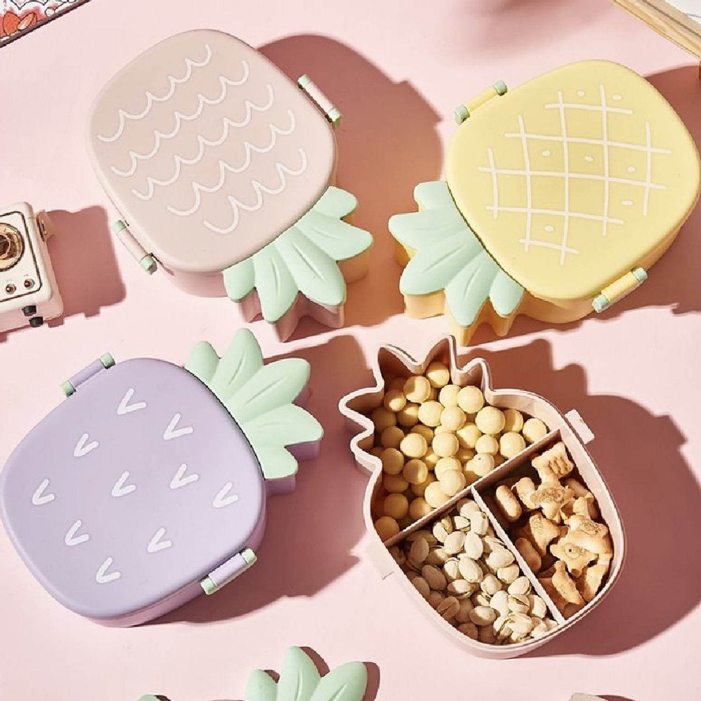 Kids Lunch Box Cute Pineapple Shaped Bento Box with Fork Spoon Snack Container Microwave Portable Office Lunch Box (1 Pc / With Spoon, Fork & Color Box) - infinityexculsivestore.com