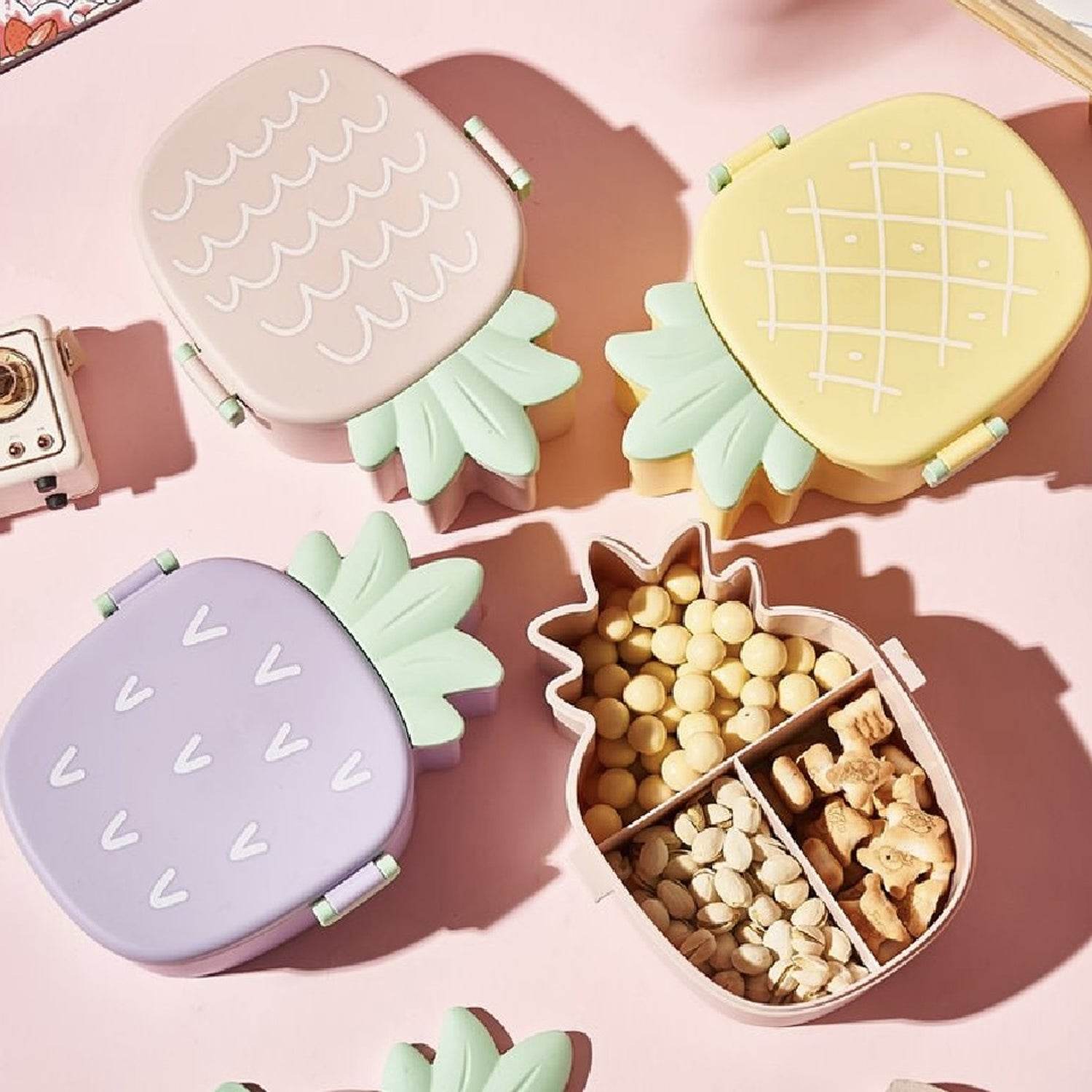 Kids Lunch Box Cute Pineapple Shaped Bento Box with Fork Spoon Snack Container Microwave Portable Office Lunch Box (1 Pc / With Spoon, Fork & Color Box) - infinityexculsivestore.com
