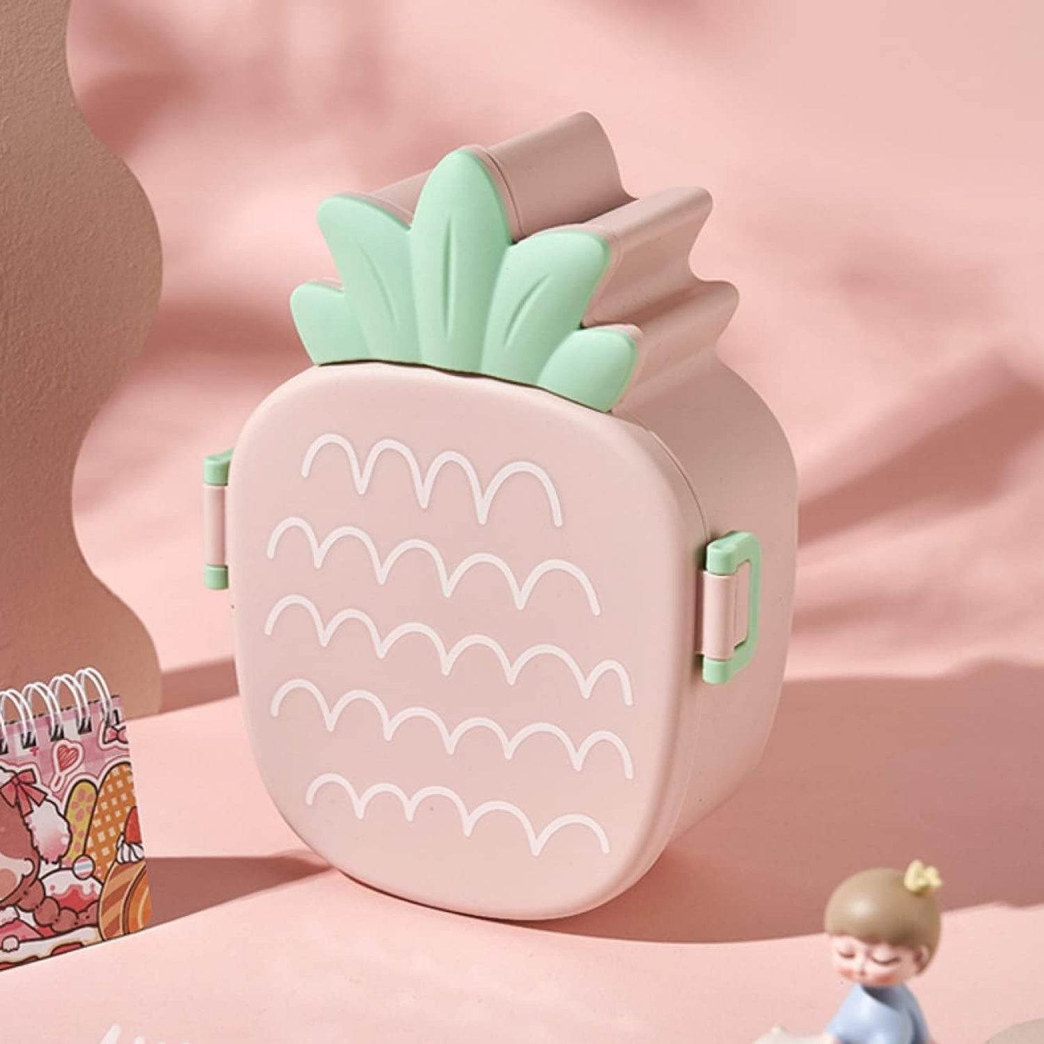 Kids Lunch Box Cute Pineapple Shaped Bento Box with Fork Spoon Snack Container Microwave Portable Office Lunch Box (1 Pc / With Spoon, Fork & Color Box) - infinityexculsivestore.com