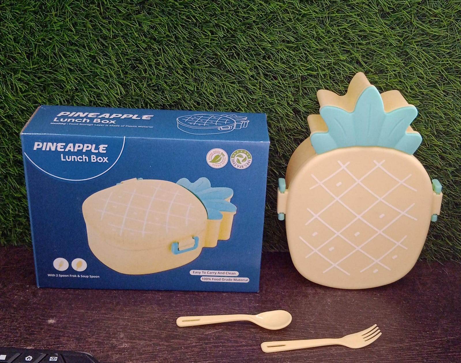 Kids Lunch Box Cute Pineapple Shaped Bento Box with Fork Spoon Snack Container Microwave Portable Office Lunch Box (1 Pc / With Spoon, Fork & Color Box) - infinityexculsivestore.com