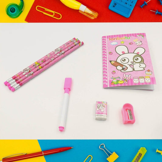 Kids' Stationery Kit: Wooden Pencils, Sharpener, Eraser, Diary (8 Pc Set) - infinityexculsivestore.com