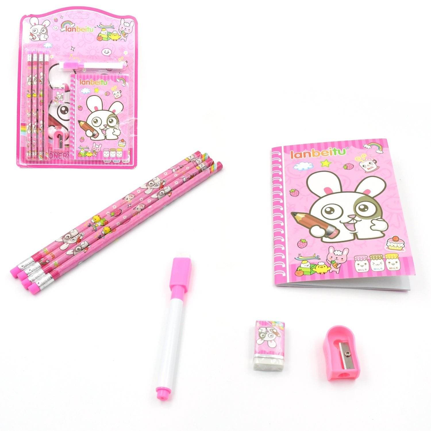 Kids' Stationery Kit: Wooden Pencils, Sharpener, Eraser, Diary (8 Pc Set) - infinityexculsivestore.com