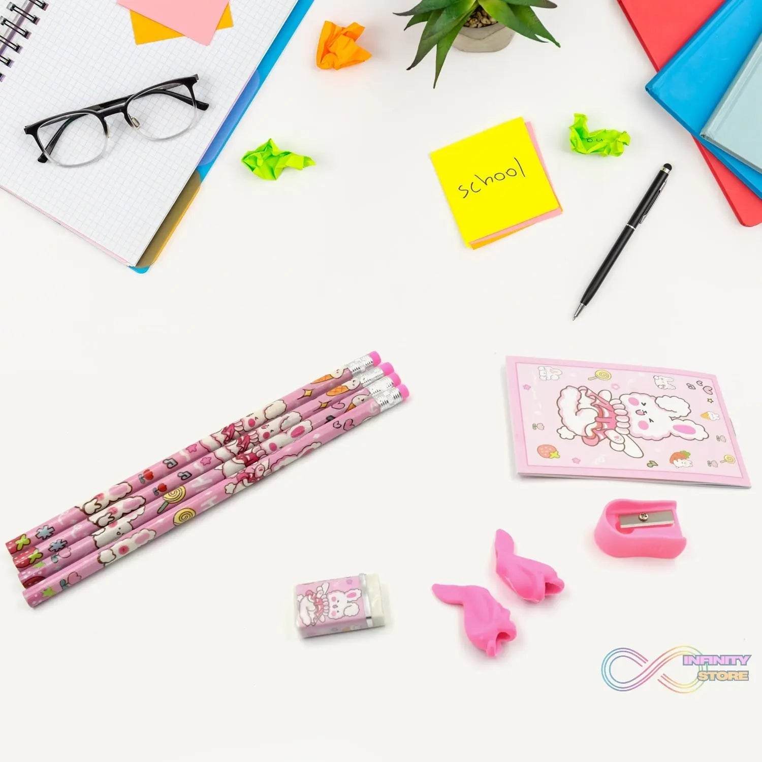 Kids' Stationery Kit: Wooden Pencils, Sharpener, Eraser, Diary (9 Pc Set) - infinityexculsivestore.com