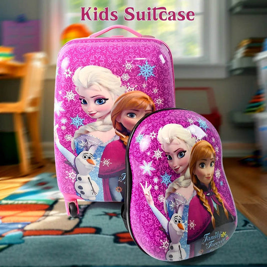 Kids Travel Suitcase with 4 Wheels (2 Pcs Set / 1 Big & 1 Small Shoulder Bag / Mix Design & Color) - infinityexculsivestore.com