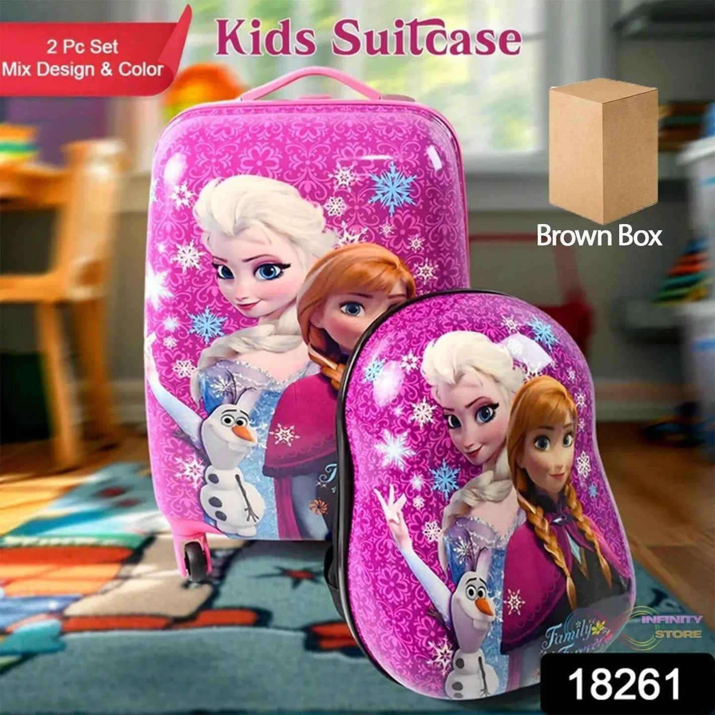Kids Travel Suitcase with 4 Wheels (2 Pcs Set / 1 Big & 1 Small Shoulder Bag / Mix Design & Color) - infinityexculsivestore.com