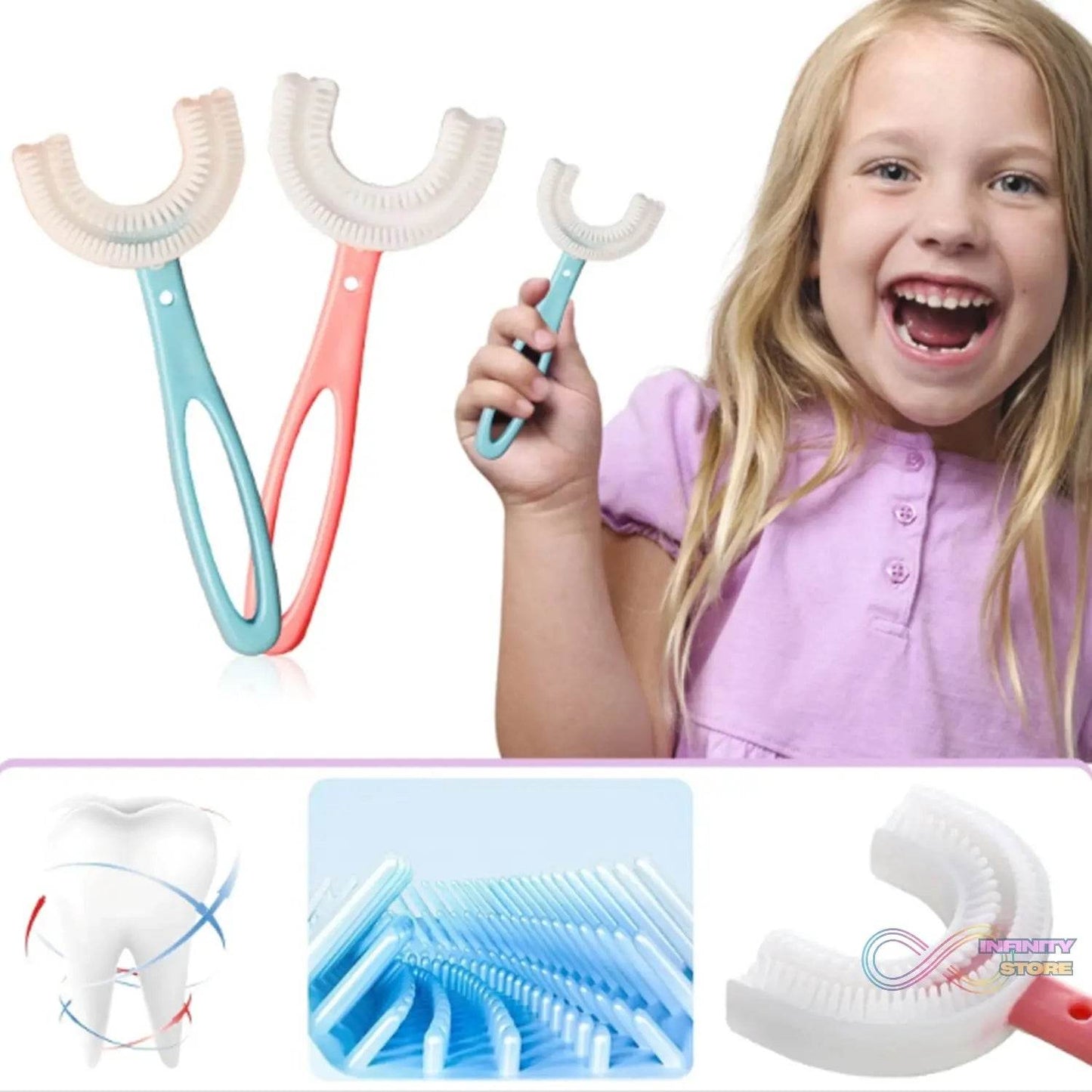 Kids U Shaped Large Tooth Brush used in all kinds of household bathroom places for washing teeth of kids, toddlers and children’s easily and comfortably. - infinityexculsivestore.com
