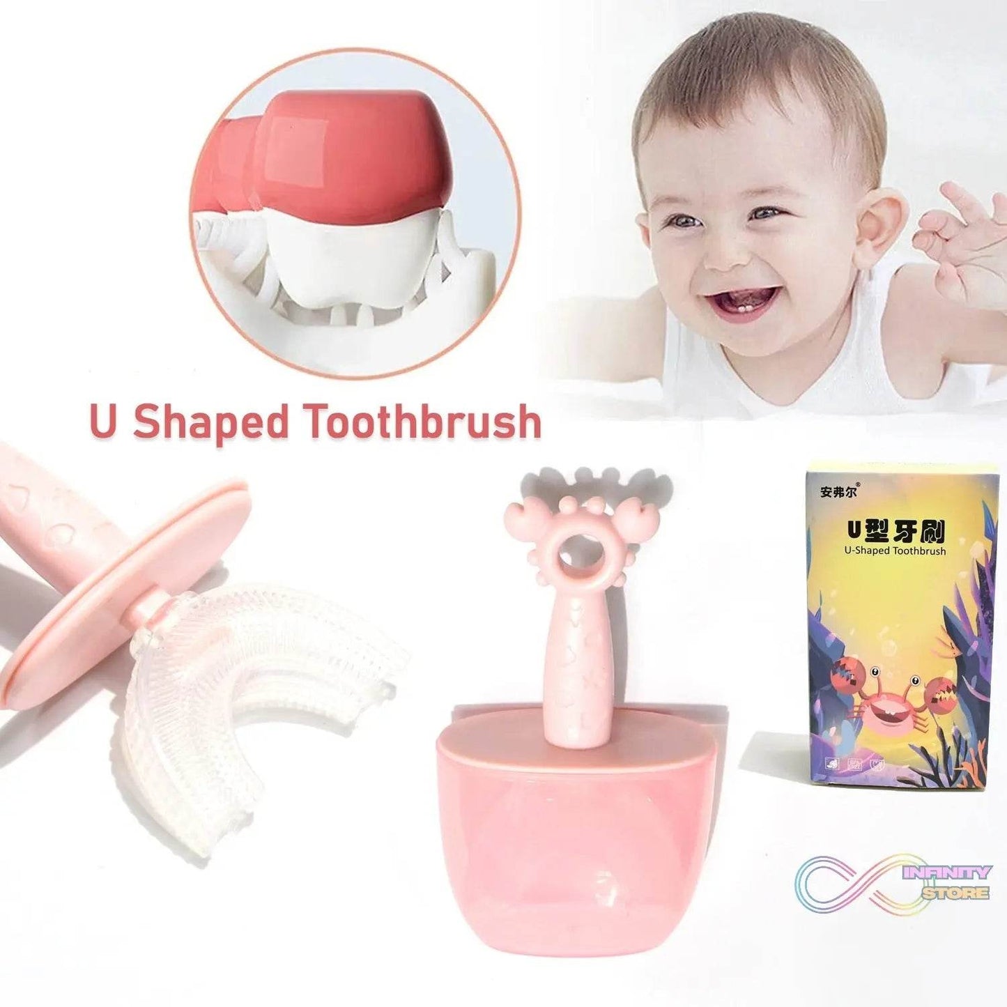 Kids U Shaped Toothbrush Children Baby Silicone Kids Toothbrush U Shaped Silicone Brush Head for 360 Degree Cleaning Suitable For 2-6 Years (1 Pc) - infinityexculsivestore.com
