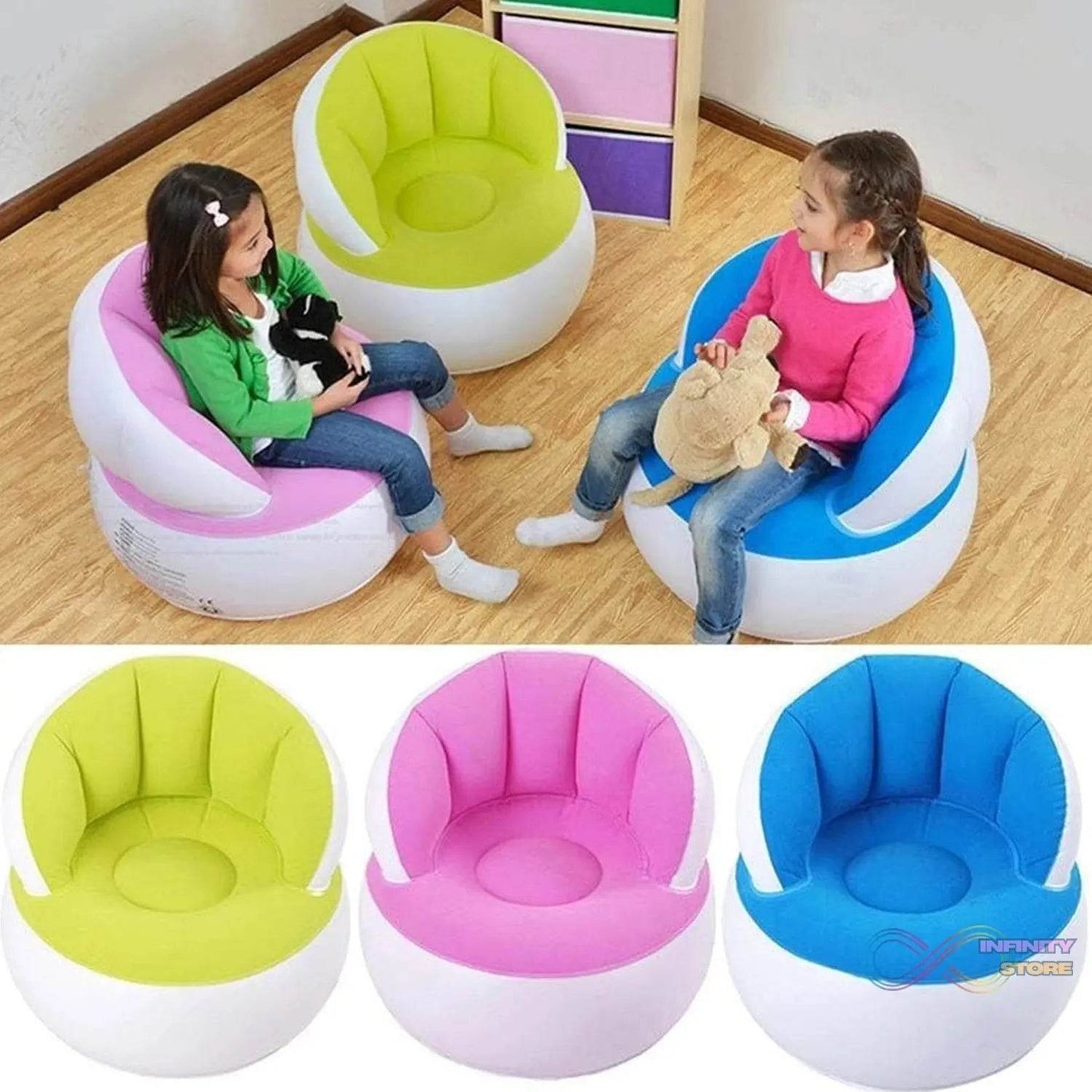 Kids inflatable sofa chair with backrest & Foot Air Pump with Hose (1 Set / 85x74 Cm Approx) - infinityexculsivestore.com
