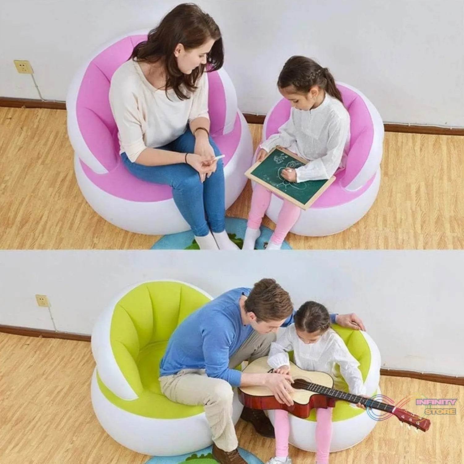 Kids inflatable sofa chair with backrest & Foot Air Pump with Hose (1 Set / 85x74 Cm Approx) - infinityexculsivestore.com