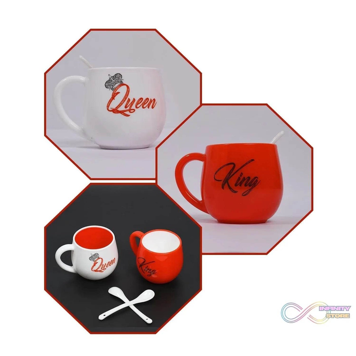 King & Queen Printed Couple Matching Coffee / Tea Plastic Coffee Mug (300ml Set of 2) - infinityexculsivestore.com