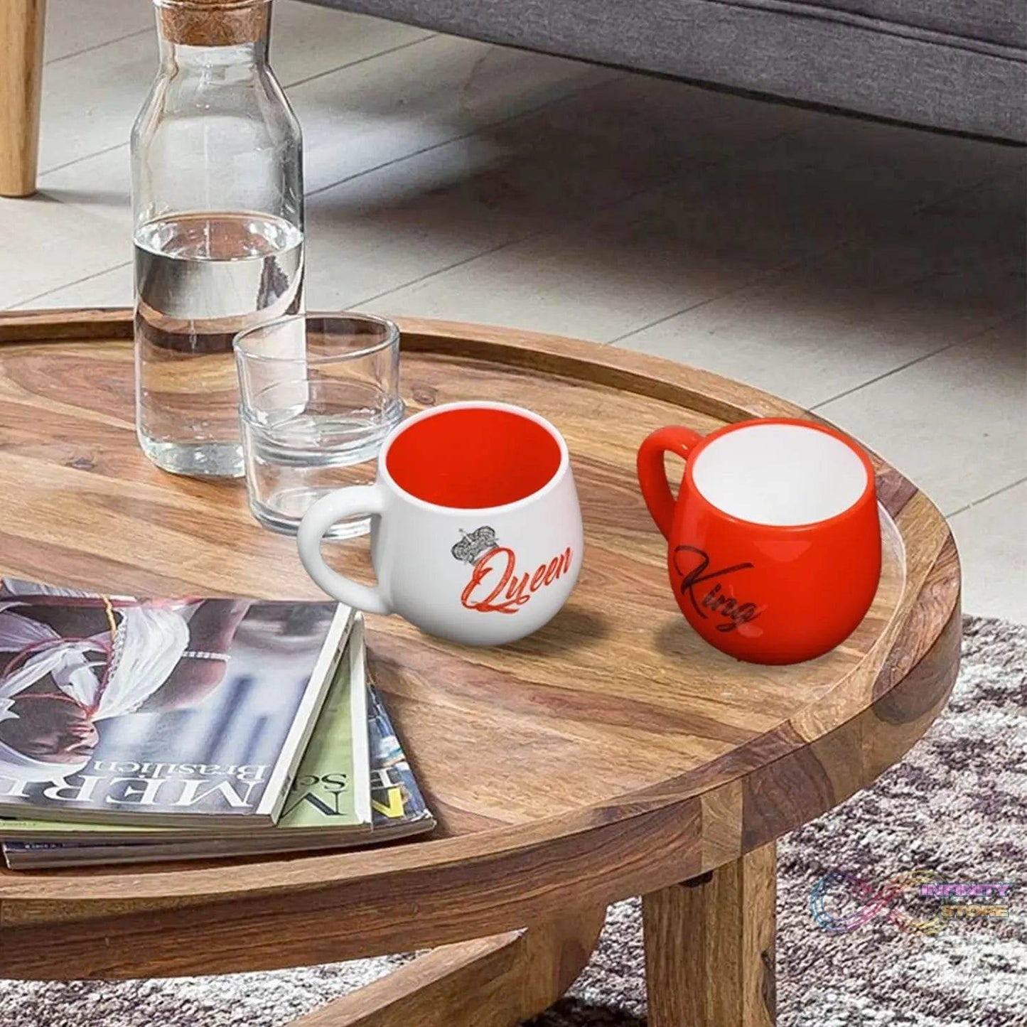 King & Queen Printed Couple Matching Coffee / Tea Plastic Coffee Mug (300ml Set of 2) - infinityexculsivestore.com